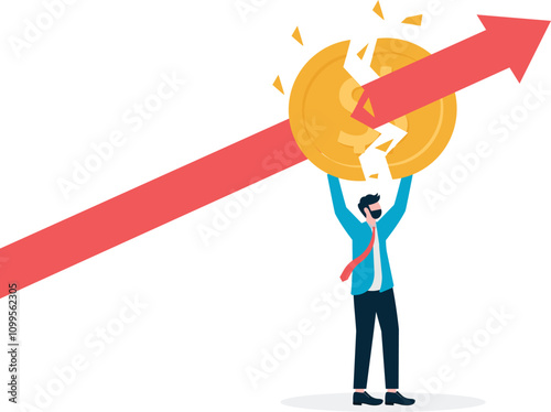 Stock market bubble, Inflation crisis. Money value recession and price increase process.
