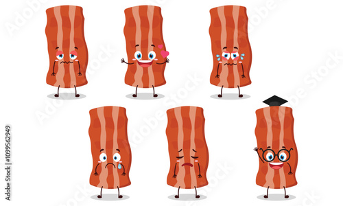 funny bacon cartoon character with different pose activity design illustration