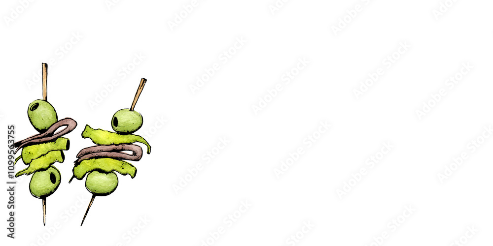 Ilustraci n De Un Pincho Vasco Llamado gilda Aperitivo Con Olivas