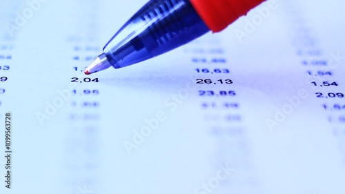 Follow numbers with pen, macro shoot. Accountant. Math. Business.