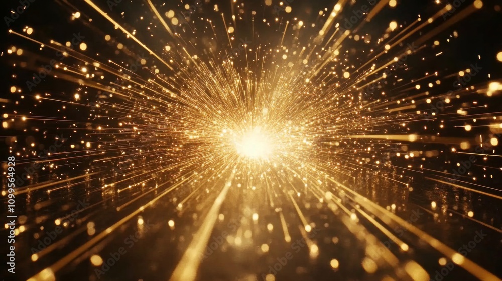 Fototapeta premium Golden Light Streaks Exploding From Central Point