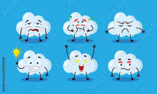 funny cloud cartoon with different expressions design illustration