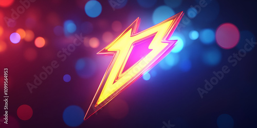 Glowing Neon Lightning Bolt Icon with Vibrant Energy photo