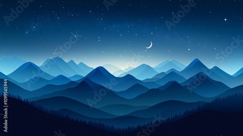Serene Mountain Landscape at Night