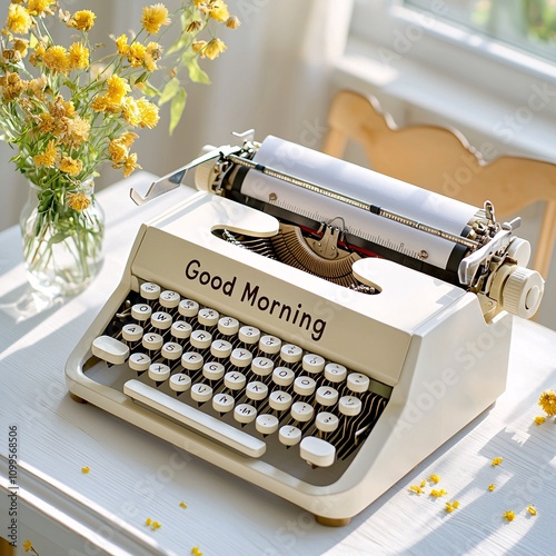 Good morning concept. A vintage typewriter with 