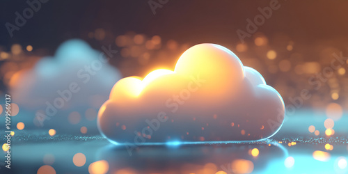 Digital Cloud with Warm Glow in Futuristic Environment photo