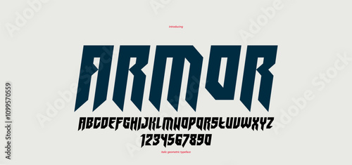 Sharp and bold italic vector display font for logo, gothic or heavy metal style modern typeface, edgy hard rock letters and numbers alphabet for titles or slogans, heavy typography.