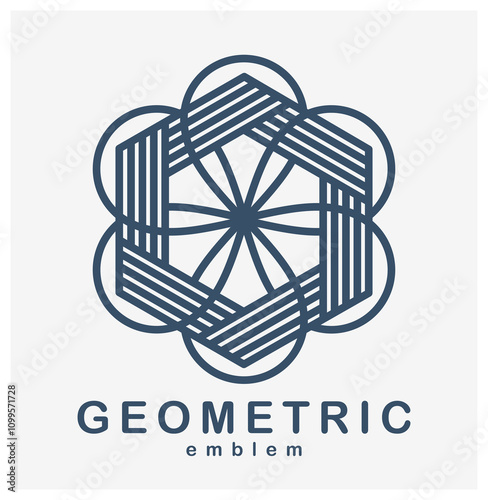 Abstract geometric flower vector symbol isolated on white, line art geometrical shape emblem or icon, best for boutique or cosmetic or hotel or spa or jewelry logo.