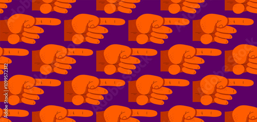 Finger pointing hands vector seamless wallpaper, endless pattern background with hands showing direction image.