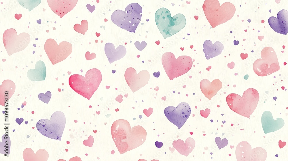custom made wallpaper toronto digitalColorful Watercolor Hearts Pattern on Soft Background