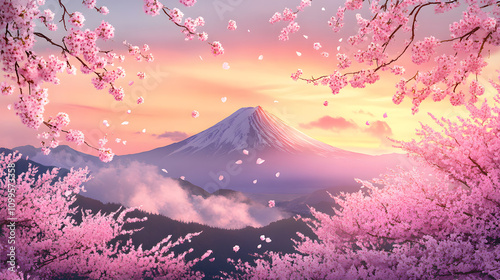 Mt.Fuji and Sakura Frame Hanami background