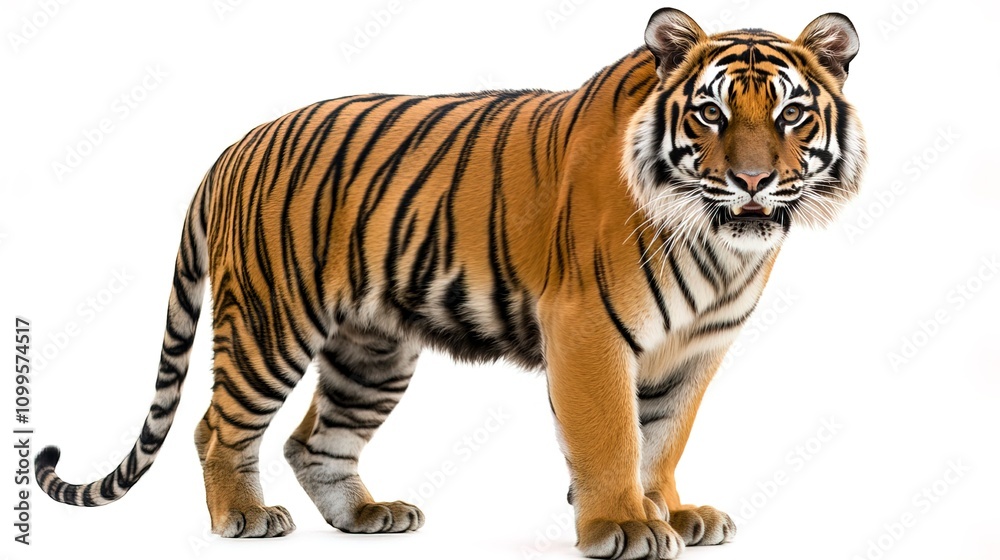 Obraz premium Royal tiger stand front view on White background 