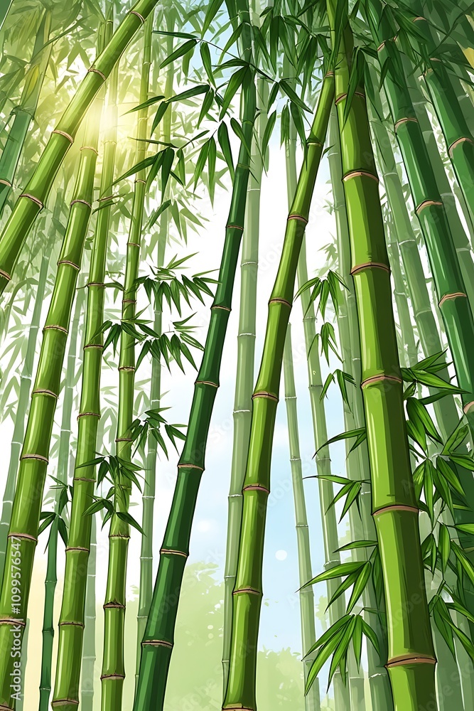 Obraz premium Bamboo Grove Serenity: A Tranquil Illustration