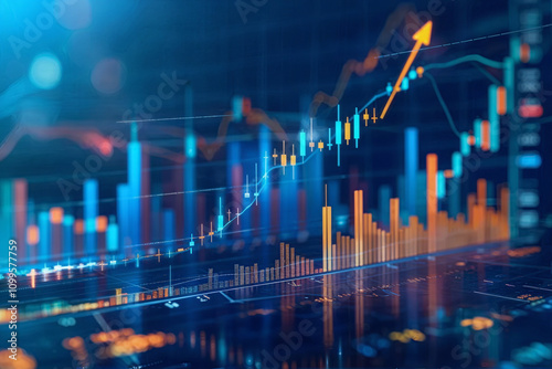 Financial Data Analysis and Stock Market Trends Visualization. Blue background
