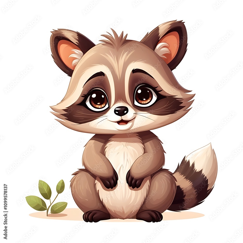 Obraz premium Illustration of a cute cartoon raccoon isolated on a white background. Cute cartoon animals.