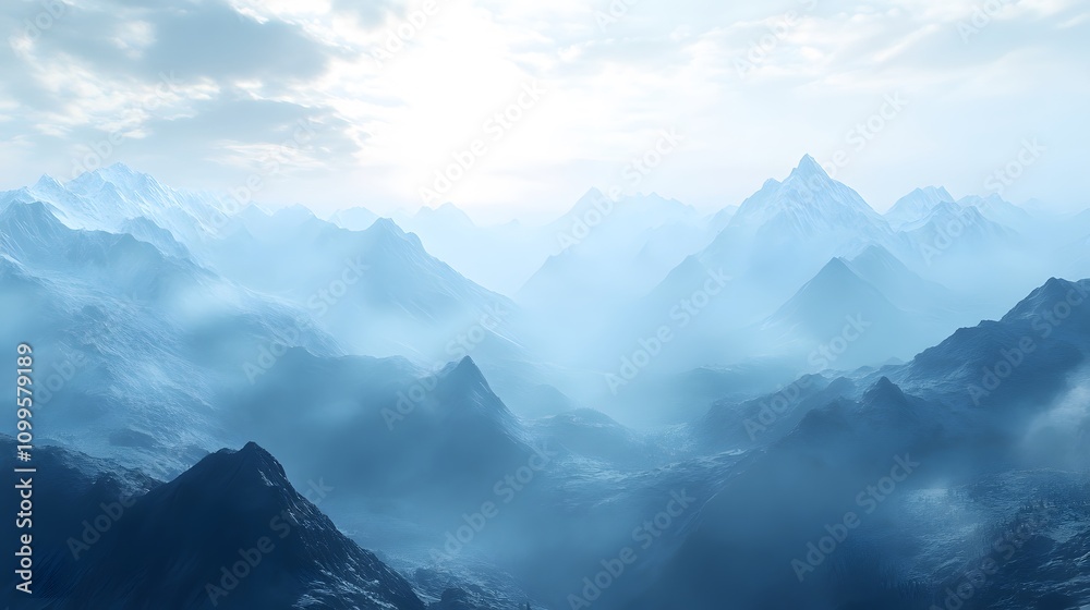 Obraz premium Majestic Blue Mountains Under a Cloudy Sky