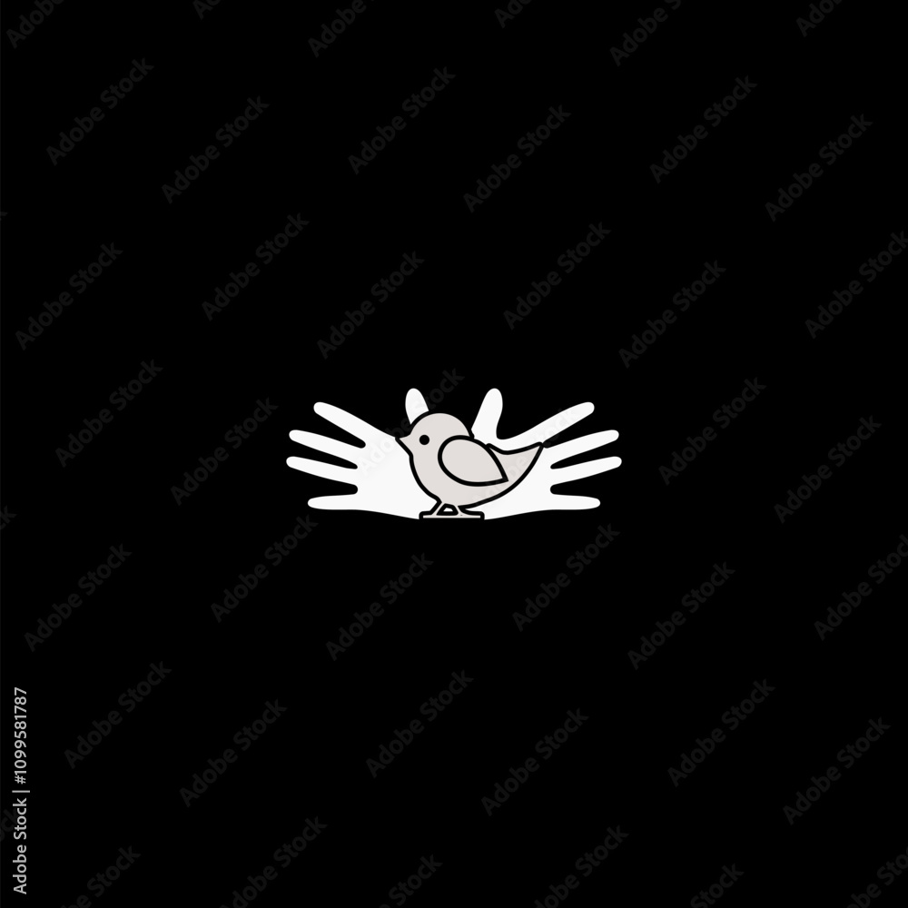 Obraz premium Bird on the palms icon isolated on black background.