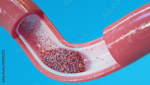 Blood clot in blood vessel, Illustration
