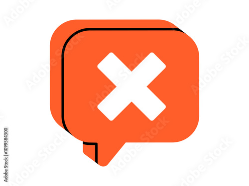 Hand drawn cute cartoon illustration of rejection sign. Flat vector wrong choice message in doodle. Negative reaction. Social media icon or sticker. Speech bubble with cross. Access denied. Isolated.