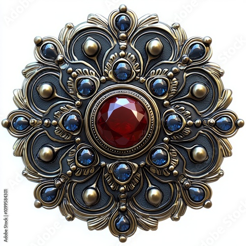 Ornate Jewel Encrusted Circular Brooch Design photo