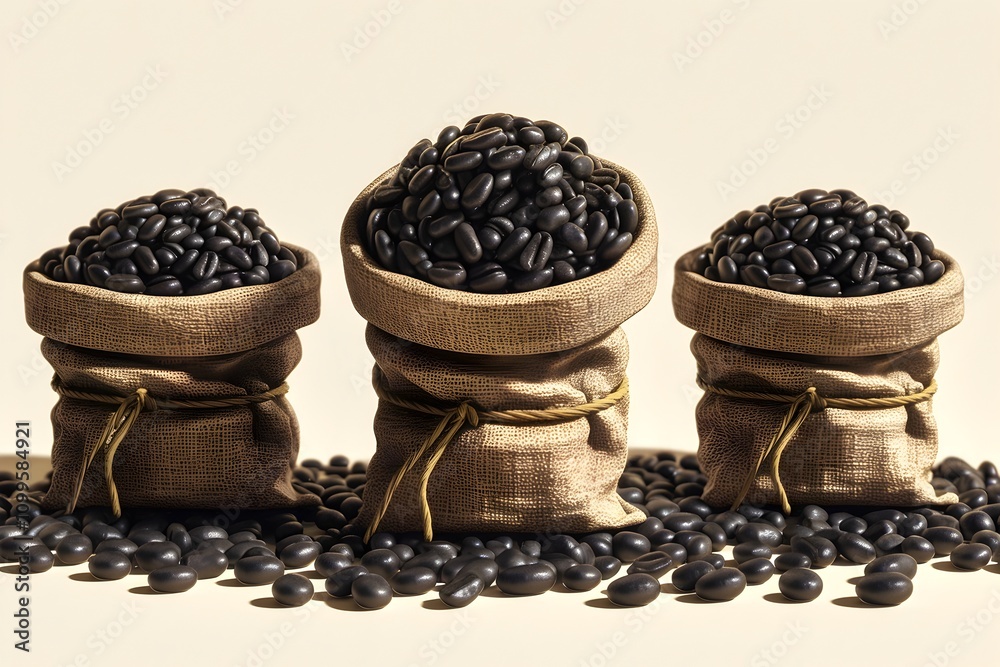 Organic Coffee Beans in Minimalist 3D Still Life with Warm Wood Tones on Clinical White Backdrop