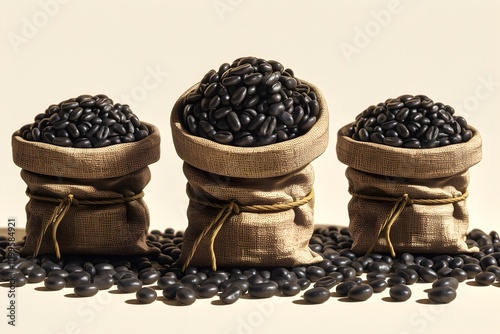 Obraz na płótnie Organic Coffee Beans in Minimalist 3D Still Life with Warm Wood Tones on Clinical White Backdrop w salonie