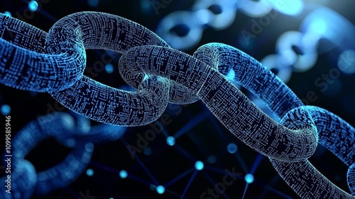 Blockchain crypto technology symbolizing chain of block in digital ledger for cryptocurrency like bitcoin or ethereum