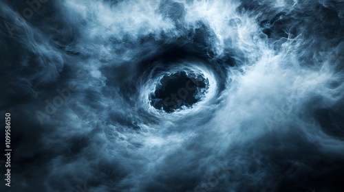 Dark swirling clouds form a vortex tunnel photo