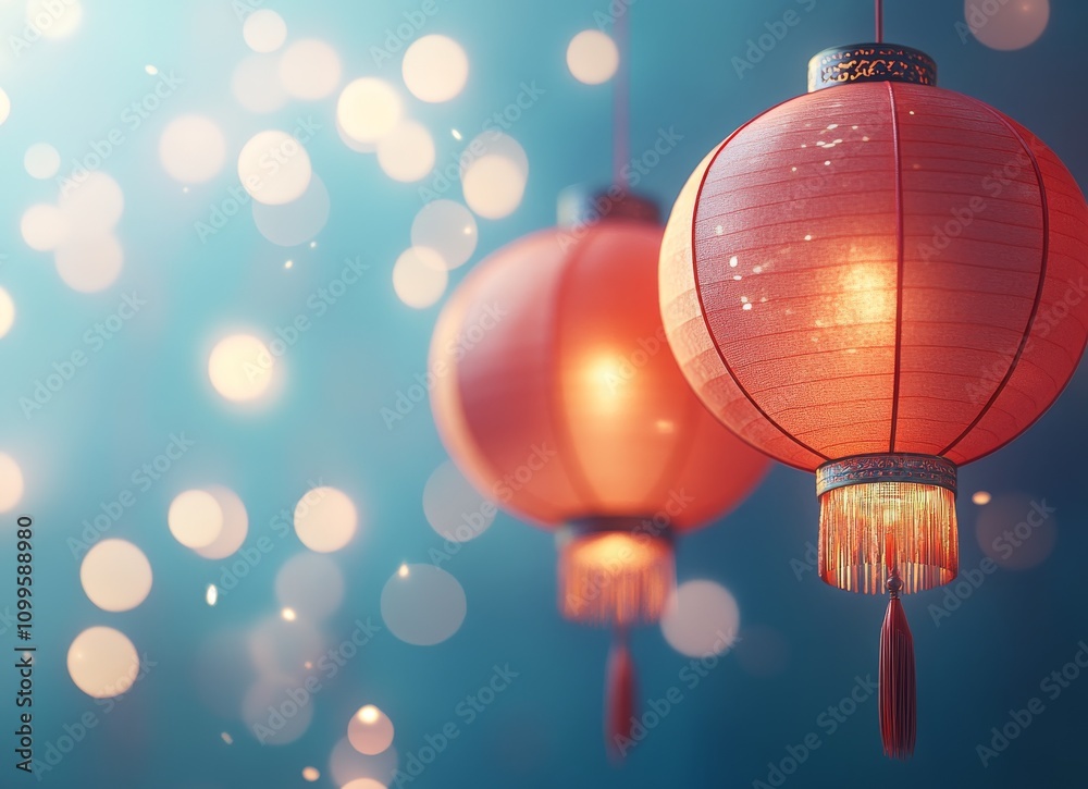 Obraz premium Red Chinese New Year lanterns. Chinese New Year, card