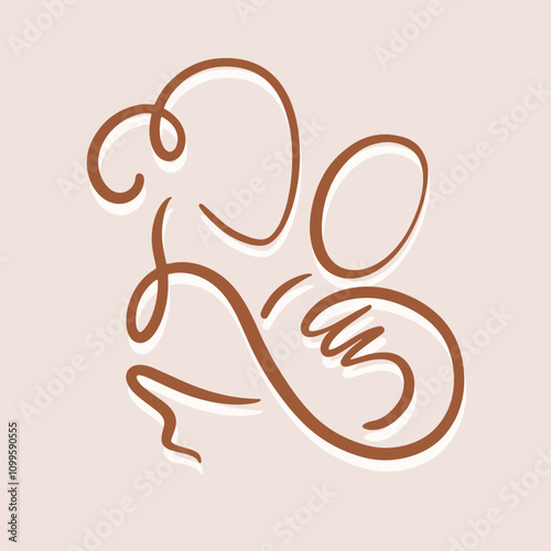 Mother and Baby One Line Art Drawing Breastfeeding