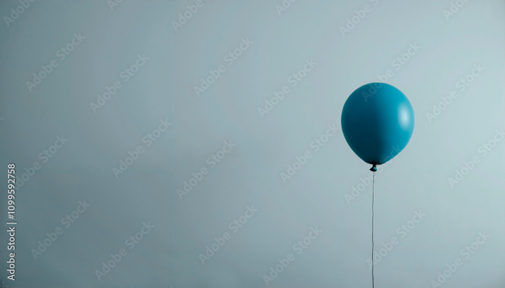 Obraz premium Minimalist design with solitary blue balloon floating against gray background and diffused lighting, symbolizing Blue Monday