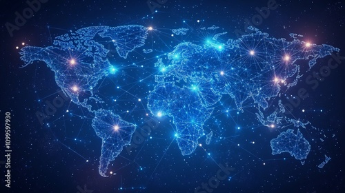 dynamic digital world map emphasize America continent for AI powered global network connectivity big data transfer cyber technology network information exchange and telecommunication photo