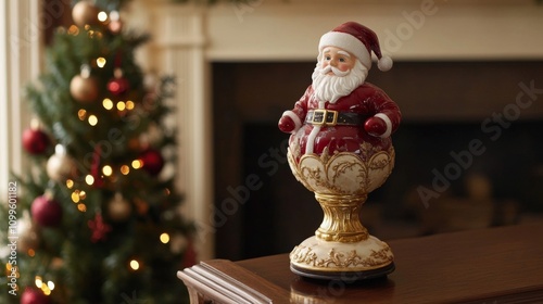 Festive Santa Claus Figurine Near Christmas Tree