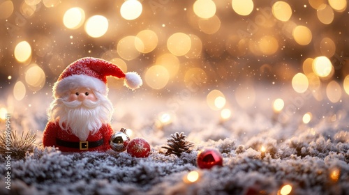 Festive Santa Figurine In Snowy Winter Wonderland