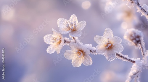 Delicate Frost Covered Blossoms Glimmering In Winter Light