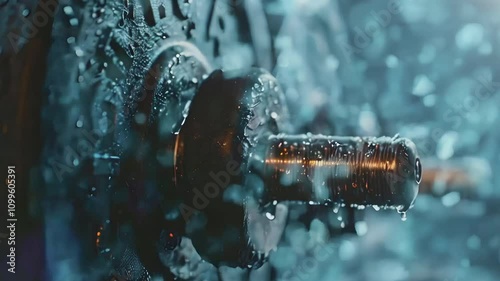 Video Recreation of detail dumbbell adjustable with weight in the rain	
 photo