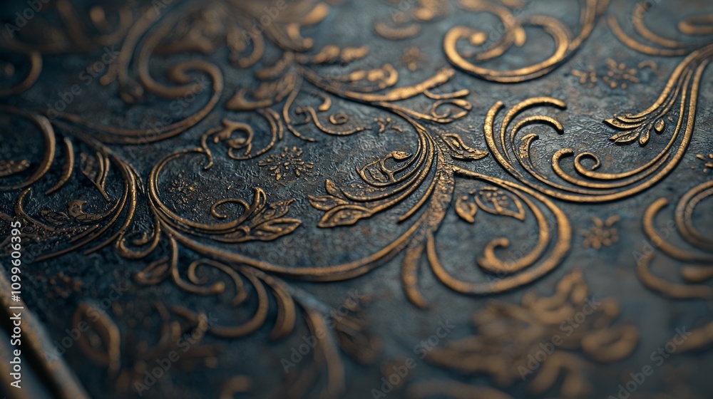 Obraz premium Luxurious Macro Metal Texture with Paisley Pattern in Rich Tones for Elegant Designs