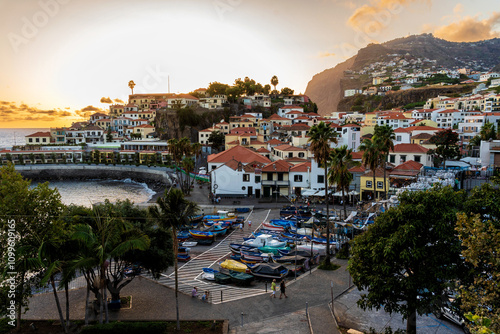 Fototapeta Naklejka Na Ścianę i Meble -  Camara de Lobush is a small town in Madeira. Sunset in Madeira. The island of eternal spring. Tourist areas of Madeira.