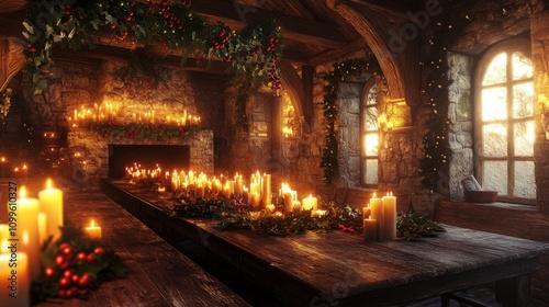 A Festive Medieval Hall Decorated For Christmas