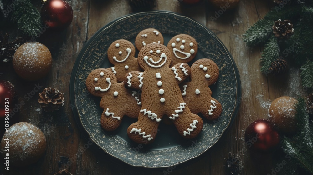 Fototapeta premium Festive Gingerbread Men Cookies On A Plate