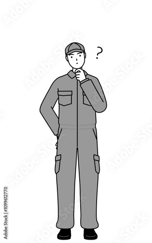 A mechanic in coveralls nodding his head in question.