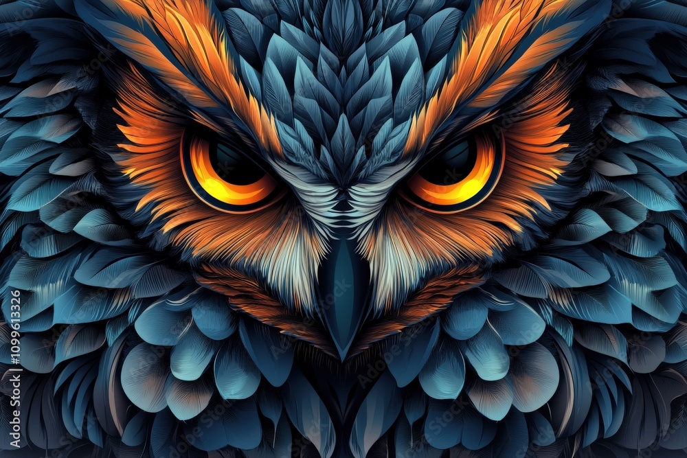 Fototapeta premium Owl Mascot. Boho-Style Ethnic Illustration of an AI Owl