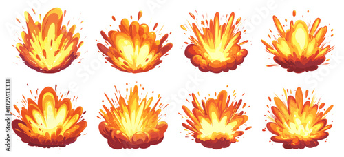 Explosion Fireball Vector Illustration White Background Bright Colors Dynamic Design Explosive Art Action Graphic Special Effects Design Fire Blast Energy Burst Flames