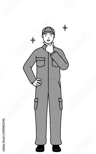 A mechanic in coveralls in a confident pose.