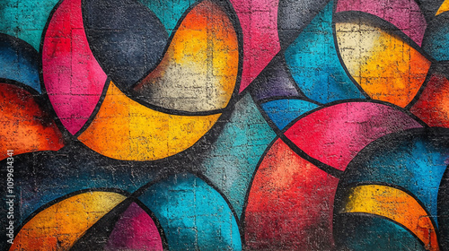 A vibrant, seamless pattern of colorful graffiti art layered on a weathered concrete wall, showcasing urban street art