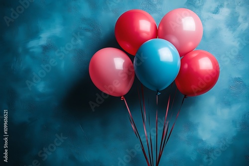 multi colored balloons on the blue sky background. 3D illustration photo