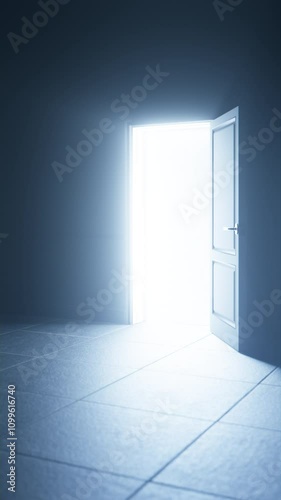 Door Opening, Bright Shining Glowing Light Appears in Dark Room