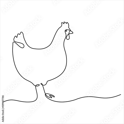 Continuous single line drawing of chicken chicken hen simple line art design vector illustration