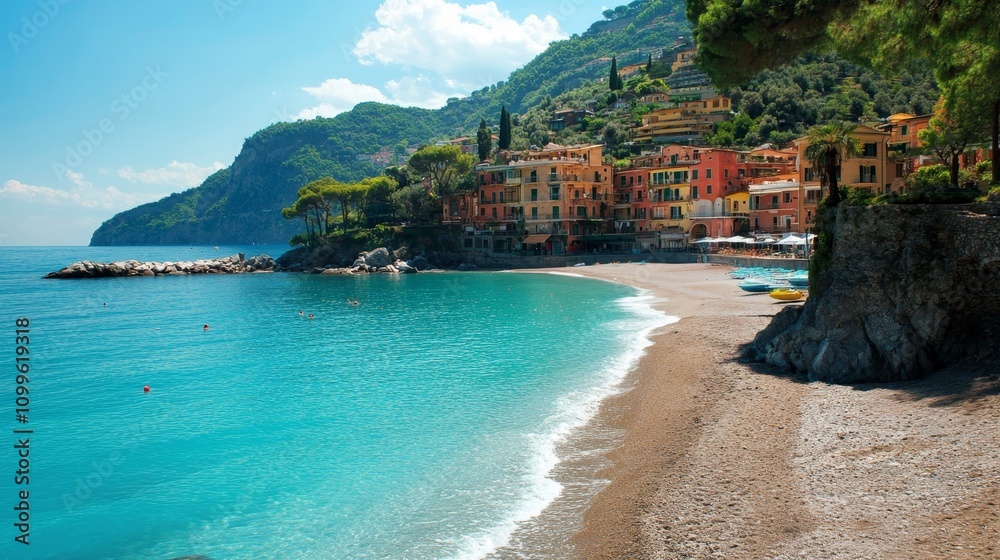 Fototapeta premium Enjoy a relaxing holiday by the beautiful mediterranean sea, your perfect seaside escape awaits