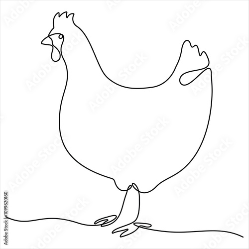 Continuous single line drawing of chicken chicken hen simple line art design vector illustration